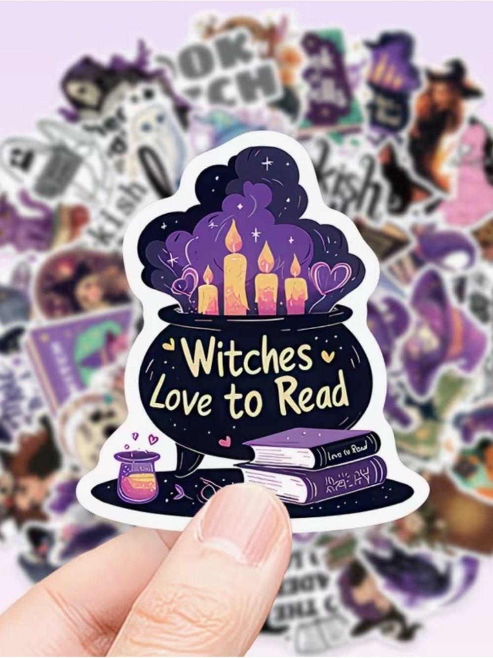 51 Witches Love to Read Stickers Stacks of Books Hats Cats Owls Purple Black